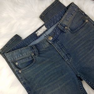 Free People | MidRise busted knee whiskered jeans
